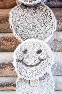 Funny snow smiley face close up