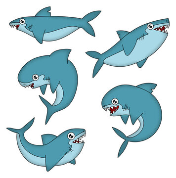 Fun, happy shark cartoon illustration
