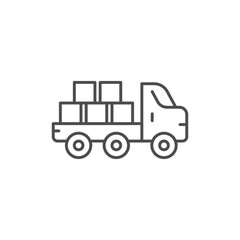 Flatbed truck line icon. linear style sign for mobile concept and web design. Truck with Bricks outline vector icon. Construction machines symbol, logo illustration. Pixel perfect vector graphics