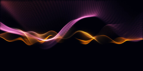 Creative abstract wave technology background with blue light digital effect particulars. 3d Render.