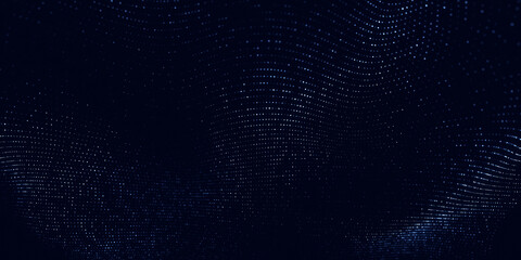 Abstract colorful digital particles wave with bokeh and light background, 3d render wave line dot background, line wave light glowing effect particular background. 