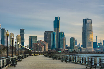 New Jersey skyline from taken from Liberty State Park.
With a beautiful walk way in the foreground.