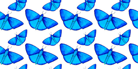 Fototapeta na wymiar hand draw blue butterfly seamless pattern