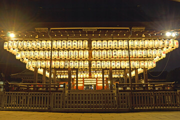 Dance stage with hundreds of lanterns at Yasaka Shrine in Kyoto city