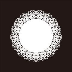 白いレースのフレームイラスト（モノクロ）