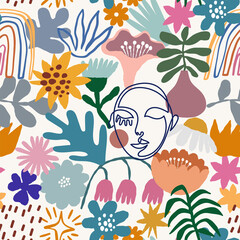 Abstract shape seamless pattern. Modern shape floral background