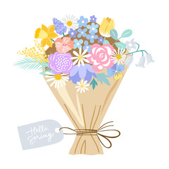 Flower bouquet. Vector floral spring illustration. Hello spring - 481999687