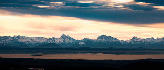 winter mountain panorama view in the alps