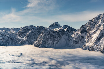 winter mountain panorama view in the alps