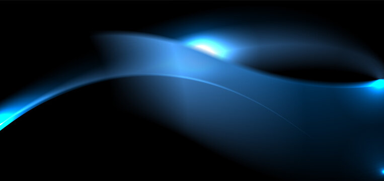 Glowing blue shiny smooth flowing waves abstract background. Elegant vector banner design