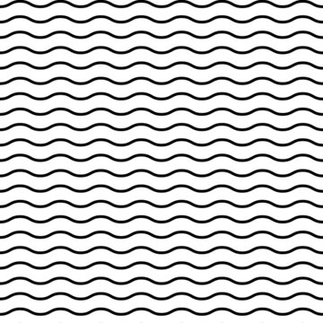Vector wavy line seamless pattern. Black waves of water background. Curve simple texture design, art. Graphic abstract geometric sea,ocean elements.White horizontal vintage squiggle stripes in repeat