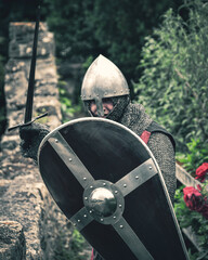 Norman knight with sword and shield