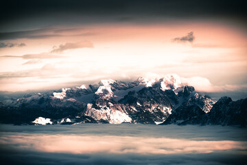winter mountain panorama view in the alps