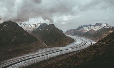 Aletsch glacier near Eiger, Moench and Jungfrau - glacier in the Swiss Alps