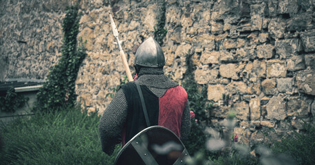 Norman knight with sword and shield