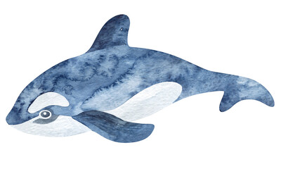 Watercolor illustration. Childish illustration of cute north pole animals. Wild animals and birds of the Arctic. For the design of holiday cards, birthday, sublimation, children's design, stickers.