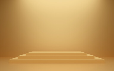 Gold podium product display golden abstract background, Cylinder empty luxury pedestal exhibition, Stage for the awards ceremony, mockup, display case. scene and blank template design. 3d rendering.	
