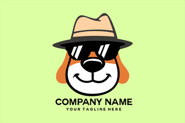 dog head logo with hat and glasses