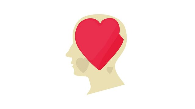 Head with heart icon animation best cartoon object on white background