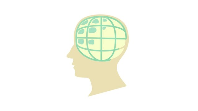 Head with globe icon animation best cartoon object on white background