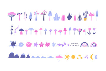 Hand-drawn nature elements and plants vector illustration