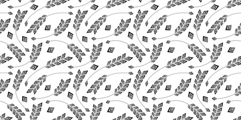 Stylish botanical illustration background. Seamless pattern.Vector. 有機的なイラストパターン