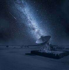 Astronomical observatory and milky way above at night.