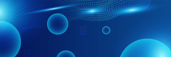 Digital circle style blue wide banner design background. Abstract modern 3d banner design with dark blue technology geometric background. Vector illustration