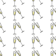 seamless pattern for valentine's day, a pair of champagne glasses, love, connection.