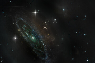 Black hole with grid and nebula over colorful stars and cloud fields in outer space. Elements of...