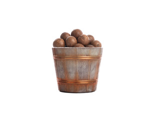 bucket with macadamia isolated on white background