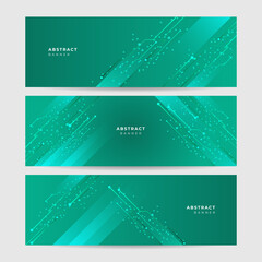 Networking neon style green wide banner design background