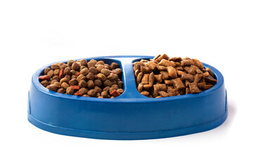 Dry cat food in an bowl on a white background