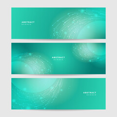 Networking abstract neon style green wide banner design background