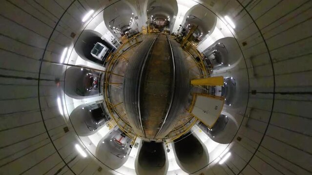 Little planet view of turntable for trains and locomotives turning around