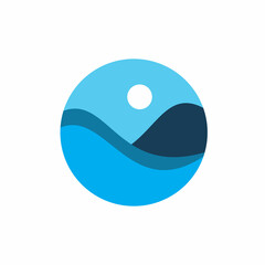 circle blue color ocean wave shape logo design