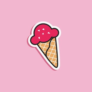 Illustration vector graphic of strawberry ice cream. Strawberry ice cream retro style isolated on a pink background. The illustration is Suitable for Banner, flyers, stickers, Card, etc.