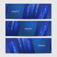 Corporate neon style blue wide banner design background