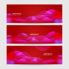 Wave networking neon style red wide banner design background
