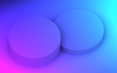 3d purple blue neon light cylinder podium minimal studio gradient dark colors background. Abstract 3d geometric shape object illustration render. Display for nightclub party and technology product.