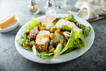 Homemade Caesar salad with chicken