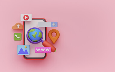 online search web internet icons. minimal technology background with copy space. 3d rendering