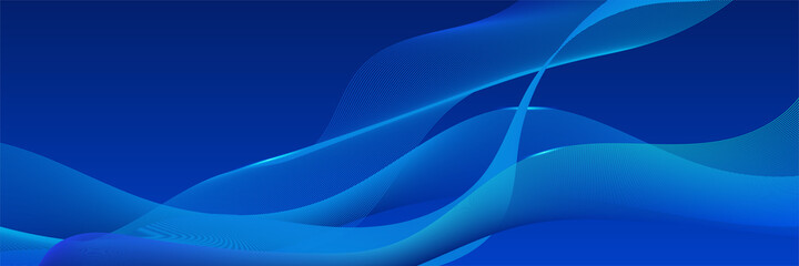 Wave networking neon style blue wide banner design background