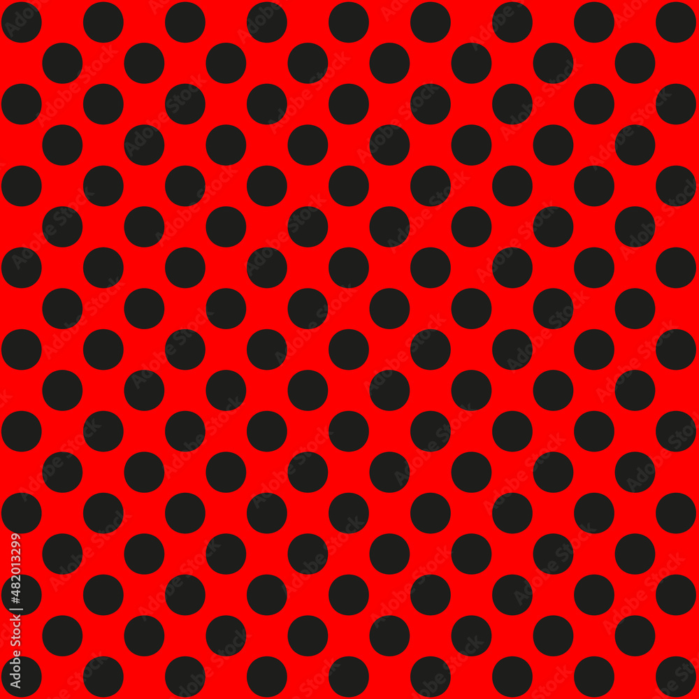 Wall mural black polka dot background on red background, polka dot background, black dot pattern on red backgro