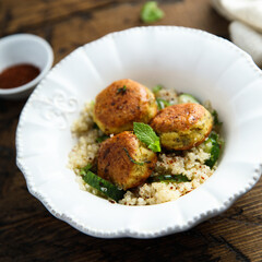 Roasted falafel with quinoa and herbs