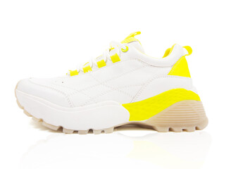 Close up view of a modern sports shoes isolated on a white background.