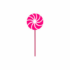 Hand drawn vector Sweet lollipop in circle shape icon. Cute doodle red candy on the stick. Tasty candy for Valentine's day, Xmas, New Year, Easter, Halloween and happy birthday party. Dessert, sugar
