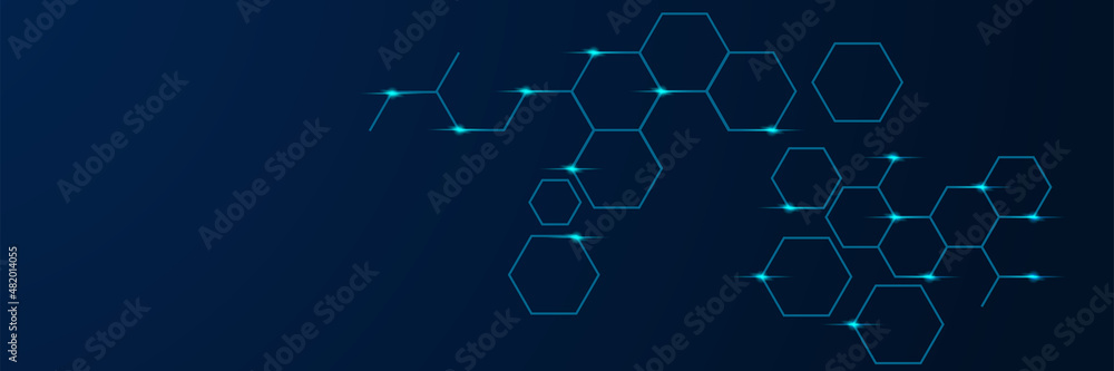 Poster technology global blue wide banner design background. abstract 3d banner design with dark blue techn