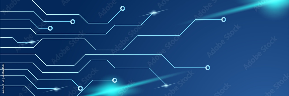 Poster technology global blue wide banner design background. abstract 3d banner design with dark blue techn