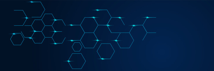Technology global blue wide banner design background. Abstract 3d banner design with dark blue technology geometric background. Vector illustration